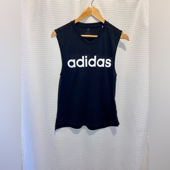 Women’s Adidas Black with white adidas letters muscle tee size XS - Picture 5 of 10